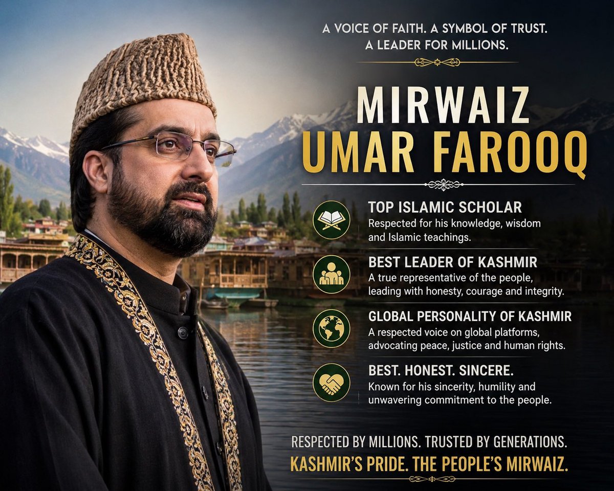 BungriSahil's tweet photo. For millions, @MirwaizKashmir Sb is more than an Islamic scholar he is a symbol of faith, dignity, and principled leadership.

Widely respected as one of Kashmir’s foremost Islamic scholars, a leading voice of the people, and a globally recognized personality from Kashmir,
1/2 https://t.co/diNLA4W5c1