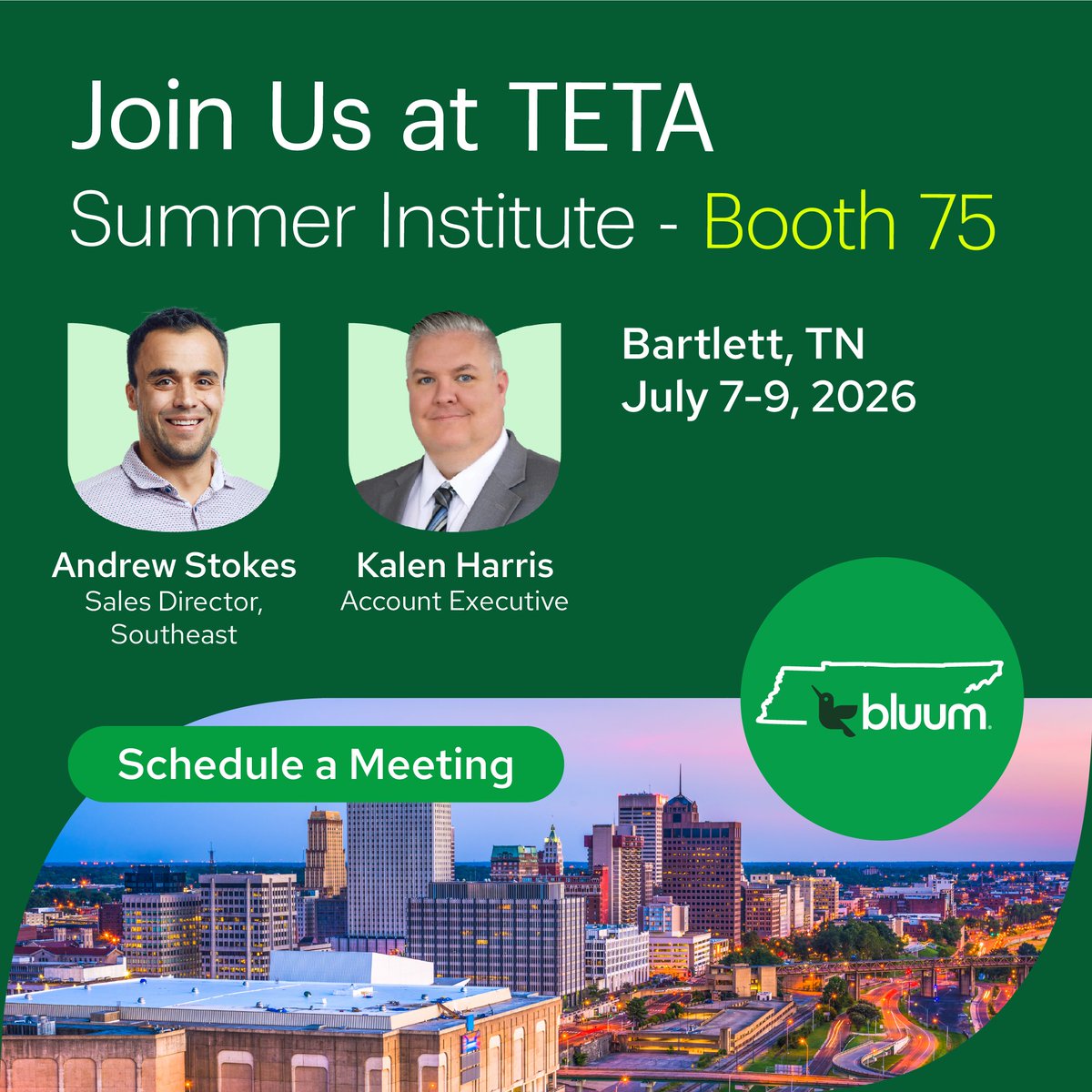 Bluum_EdTech's tweet photo. Join Bluum at TETA Summer Institute - July 7-9, Bartlett, TN!

Connect with our experts, explore the latest education technology solutions, and discover how we help K–20 schools activate learning spaces. Secure your spot and schedule a meeting with our team today!

Register here: https://t.co/P1MkCpjKPV