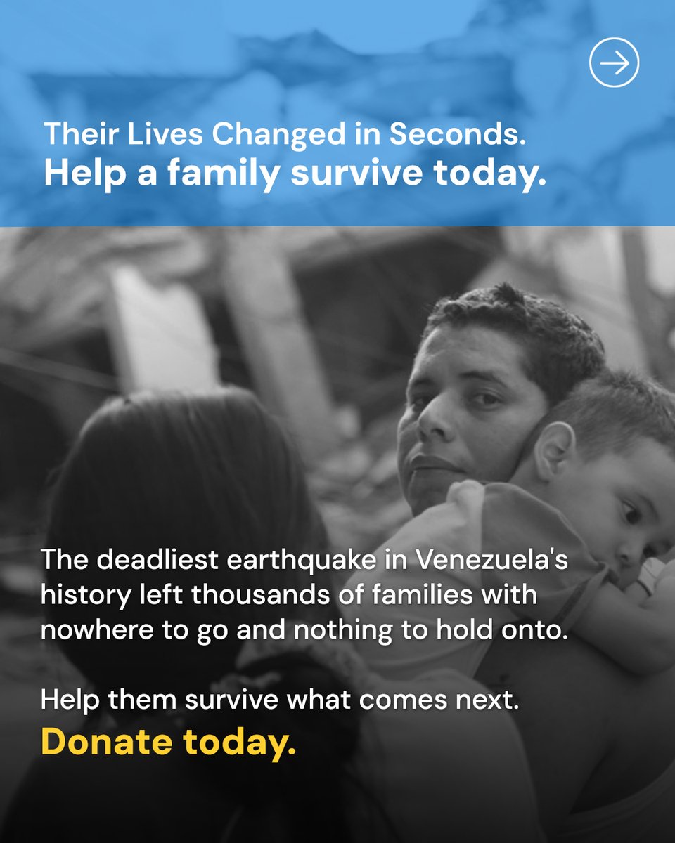 PADForg's tweet photo. ❤️ Donate today. Help families survive what comes next.
In the aftermath of Venezuela's devastating double earthquakes, thousands of families are facing unimaginable loss and urgent needs.
Through trusted local partners, PADF is providing emergency food, clean water, hygiene supplies, and lifesaving medical care to the communities hit hardest.
Every donation helps deliver relief today and hope for tomorrow.
Give today. Help save lives.
Donate 🔗 https://t.co/byNeULYOMG