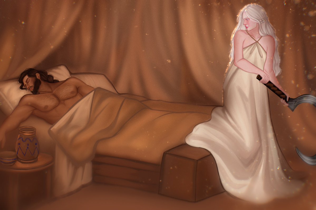 danyjhogos's tweet photo. “when he was done, he would close his eyes and begin to snore softly and dany would lie beside him, her body bruised and sore, hurting too much for sleep„

daenerys killing khal drogo by @luddrawns #canondany https://t.co/5a3QmryCa8