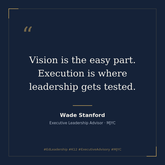 wadestanford's tweet photo. Vision is the easy part.
Execution is where leadership gets tested.
That's the work now at @MjycTech — helping teams turn strategy into what actually happens on a Monday morning.
Let's make an impact together.
Let's get started!
4/4
#EdLeadership #K12 #ExecutiveAdvisory #MJYC https://t.co/oMyCg0gkRz