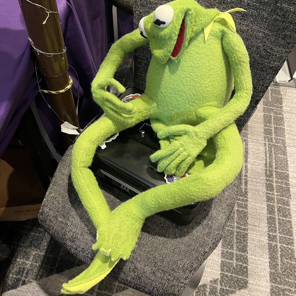 DragonChildKS's tweet photo. Kermit looks as tired as I feel at the start of day 4 of BayCon at the Santa Clara Marriott. Soon both of us will be ready to face the last day of this lovely sci-fi/fantasy book event to share my fantasy comic &amp; handmade dragons. Stop by before 3pm to join in on the fun.
#BayCon https://t.co/ygmgx2DkkZ