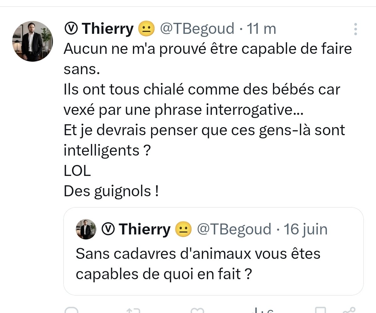 ArcherNormandie's tweet photo. Et lui,sans ses légumes (et surtout des #FrAgTw pour les cultiver) est-ce qu'il est capable de survivre......Bah non ?
Go vegan ça rend intelligent.......Bah non visiblement pas sur lui 🤡 https://t.co/aOvTW4dv3Z