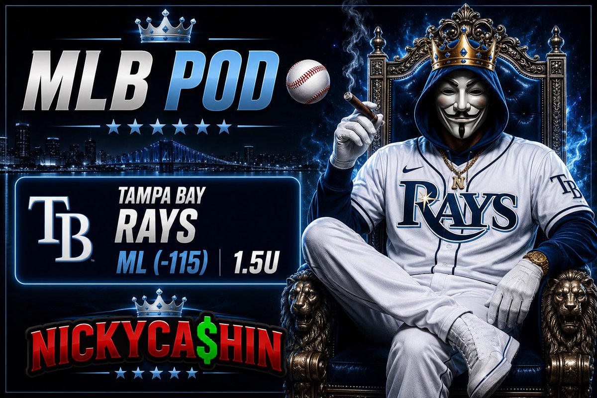 NickyCashin's tweet photo. MLB POD ⚾️

Tampa Bay Rays ML (-115) 1.5U

LIKE = RIDING WITH NICKY 🔥 https://t.co/nHa7bI2w5l