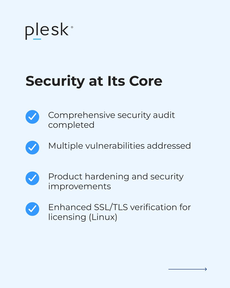 Plesk's tweet photo. Plesk Obsidian 18.0.79 is here.
✔️ Security audit &amp; hardening improvements
✔️ REST API access for customers &amp; resellers
✔️ AI Support Assistant (Beta)
✔️ SQL Server 2025 support
✔️ AlmaLinux 8 → 9 migration support
Read more in the release blog: https://t.co/Gwv4M3kBYP https://t.co/yvlklT43CG
