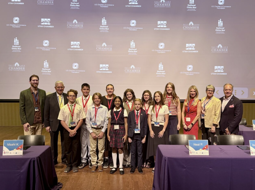 UTPublicEd's tweet photo. Congrats to the finalists of the 2026 National Civics Bee® Utah State Finals!
Students from across Utah demonstrated impressive civic knowledge while sharing ideas to improve their communities. (images provided by the @saltlakechamber) https://t.co/njibS3VjHb