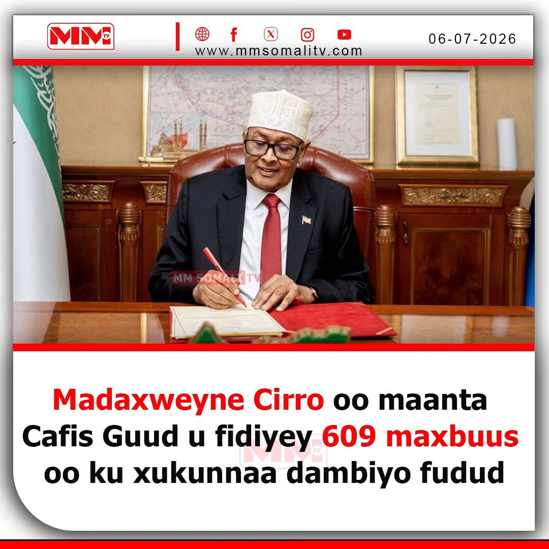 MMSomalitv's tweet photo. #Somaliland’s President issues a general pardon to prisoners sentenced for minor offenses in the nation's jails, totaling 609 https://t.co/4YTpGAl9pb