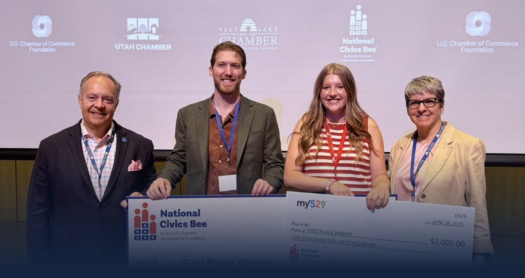 UTPublicEd's tweet photo. Congrats to the finalists of the 2026 National Civics Bee® Utah State Finals!
Students from across Utah demonstrated impressive civic knowledge while sharing ideas to improve their communities. (images provided by the @saltlakechamber) https://t.co/njibS3VjHb