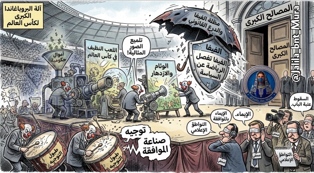 Jalila_bnt_Mura's tweet photo. "بين شعارات الحياد وصدمة الواقع: كيف يخترق صناع البروباغاندا مظلة الفيفا؟"
ترفع الفيفا لوائح حظر السياسة في الرياضة كدرع قانوني, لكن خلف كواليس المشهد الإعلامي, تنجح الماكينات الموجهة في تحويل المونديال إلى مسرح مفتوح لصناعة صور ذهنية زائفه وتلميع جهات بعينها. عندما تُمرر الأجندات وتُدق طبول التوجيه تحت حماية سياسية وبتواطؤ من وسائل إعلام كبرى، يصبح الصمت الإعلامي للمؤسسة الدولية بمثابة غطاء غير مباشر. إن مواجهة هذا الاستغلال تتطلب تعرية الحقائق بالأرقام والوقائع، لإثبات أن شعار "فصل الرياضة عن السياسة' غالباً ما يسقط اساطير مزيفين ورقيين مثل المهرج 7.

 ⁠#FIFAWorldCup⁠
 ⁠#WorldCup2026⁠
 ⁠#كأس_العالم_2026⁠
 ⁠#كأس_العالم⁠
 ⁠#الفيفا⁠  ⁠#إسبانيا_البرتغال⁠
 ⁠#البرتغال_إسبانيا
