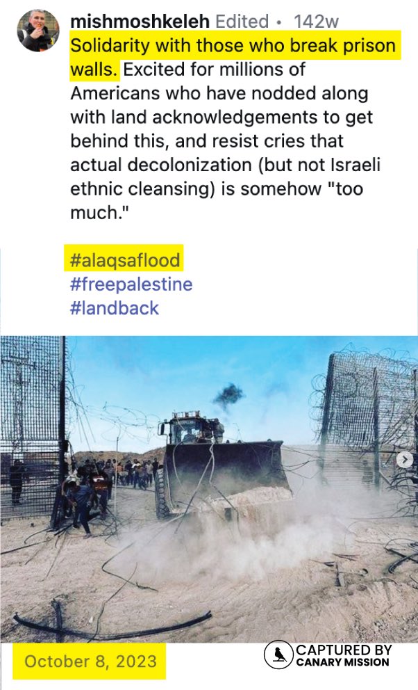 canarymission's tweet photo. The “Institute for the Critical Study of Zionism” claims to promote critical scholarship.
But its director, Emmaia Gelman, openly endorsed rhetoric celebrating Hamas’ Oct. 7 terror attacks and later pushed a “style guide” for “anti-Zionist writing.” The guide urged writers to frame Oct. 7 as “Palestinian agency and resistance” by instead calling it “Al-Aqsa Flood” - the name given to the attacks by Hamas. 
That is not critical study.
Critical study means evaluating ideas honestly and responsibly.
It does not mean sanitizing terrorism.
It does not mean adopting Hamas’ own language.
And it does not mean blindly celebrating any attack on Zionists.
If the institute’s director thinks this is acceptable, the institute cannot be trusted as a serious academic project.