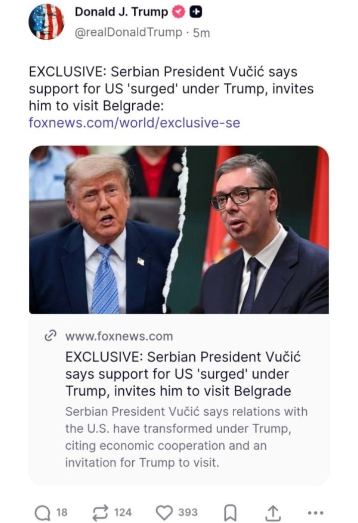 Zeky_Priest's tweet photo. Трамп опет рипостовао Вучићев интервју.
Добро је што је изолован и одбачен од свих. Шта би тек било да није? https://t.co/tAk6R18ZEU