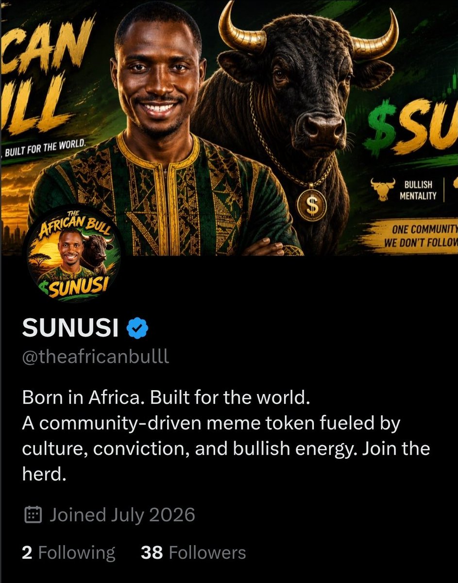 Abba_kakaa's tweet photo. We now have a African BULL too,  @SunusiMinjibir created his own creator/influncer owned meme coin.

I just saw it on Pumpdotfun and later confirmed that he's the one created it..

Manage your risk..

2vvw3cSwibzGD6SgW9QzRaBdmjkYrvs218DUy6VWpump

It's not a paid post nor a shill..