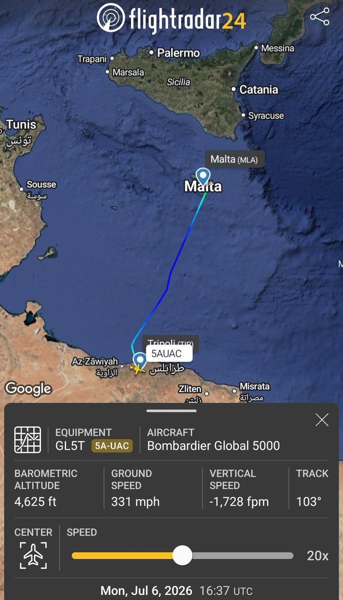 Libyan Govt Global 5000 5A-UAC #01804E returned to Tripoli