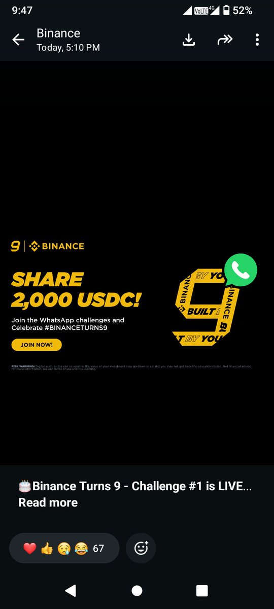 singfour635's tweet photo. Binance Turns9 Anniversary 
Join now Whats app Group 
Follow the Binance channel on WhatsApp: https://t.co/TYDyKPPDH8 https://t.co/aqAEB3QyPt