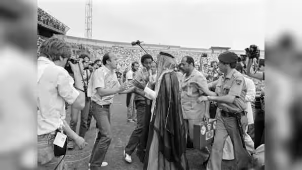 moebio's tweet photo. I vividly remember this moment. WC 82, France vs. Kuwait. Prince Fahad, escorted by military, asks for a  invalidating a goal, the referee conceded. Adults explained me that with money and power you can bend the rules. The lesson I learned at 7, other kids are learning it today. https://t.co/eWKe8pSlyn