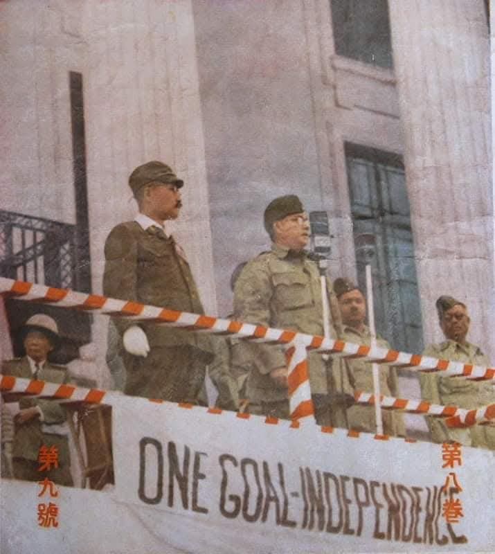 AmbalikaRayan's tweet photo. #NetajiWeek #BirthAnniversary On 6th July, 1943 the Japanese premier and War Minister, General Hideki Tojo ( with white gloves on) along with Netaji Subhas Chandra Bose took the salute of the Azad Hind Fauj atvthe grounds of the Singapore Municipal Building.
#historymakers https://t.co/MOxKeShIVA