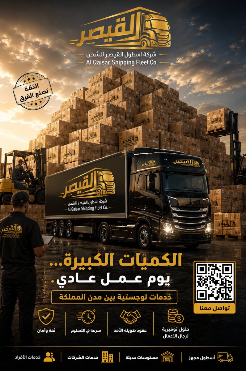 alkaisar_Co's tweet photo. شركة اسطول القيصرللشحن حلول مبتكرة للخدمات اللوجيستية https://t.co/xhm5e9wQQe