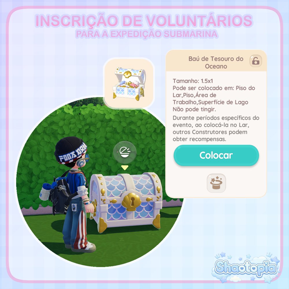 shaotopia's tweet photo. 🆕A partir de 7 de Julho, prossiga o modo história, receba o 'Formulário de Voluntário de Expedição' e colete 9 carimbos com outros players (custando 30 pontos de vigor deles) ou com alguns NPCs pelo mapa (com missões), para resgatar o Baú de Tesouros do Oceano. 

#Heartopia https://t.co/SMQh2wkHY8