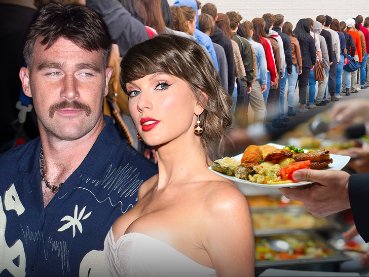 TMZ's tweet photo. 🍖 Exclusive: Taylor Swift and Travis Kelce's wedding buffet had guests waiting in long lines, eating on their feet.

Read more: https://t.co/QyHsvuwALJ https://t.co/22vUCnIDCU