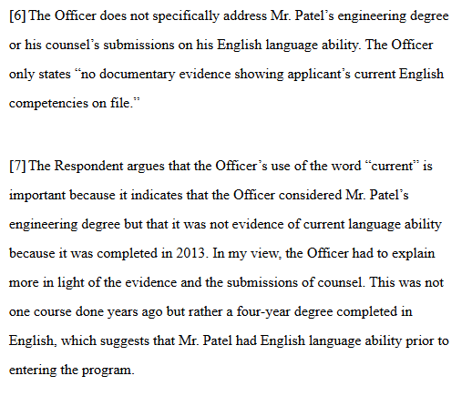 smeurrens's tweet photo. Federal Court rules that completing post-secondary education in English is evidence of English language proficiency that immigration officers must meaningfully assess when considering a work permit application, even if it is not "current" proof.  

https://t.co/DrHodnkSgu https://t.co/tTvRVFd9Ez