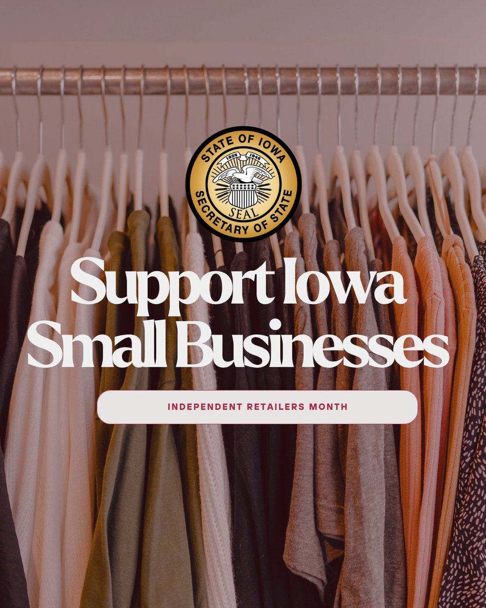 IowaSOS's tweet photo. Iowa is home to thousands of small businesses that give our communities their character. This July, we celebrate the independent retailers who invest in their neighbors, support local families, and keep Iowa's economy strong from the ground up. https://t.co/hsF2yHk7Oo