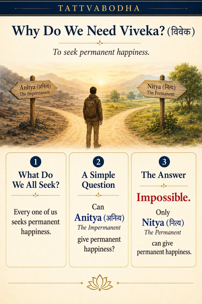 sanatana_wisdom's tweet photo. 🕉️

We all seek permanent happiness.

But can the impermanent ever provide it?

#Tattvabodha #Vedanta #SanatanaDharma https://t.co/EMRTWgbNli