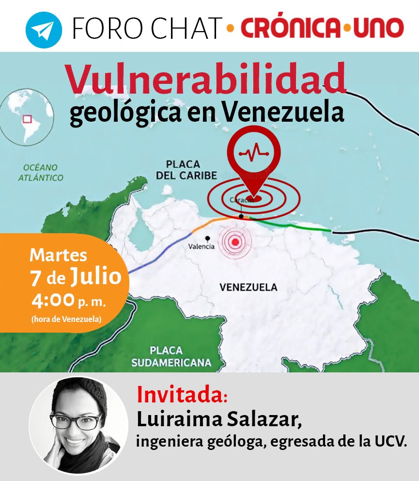 lui_regresa's tweet photo. Mañana están cordialmente invitados a este ForoChat organizado por @CronicaUno.  Los esperamos.

🫨 A casi dos semanas del doble terremoto que afectó principalmente la zona central del país, Crónica Uno realizará un nuevo forochat con la ingeniera geóloga, Luiraima Salazar, egresada de la Universidad Central de Venezuela (UCV).

El encuentro denominado Vulnerabilidad geológica en Venezuela será este martes, 7 de julio, a las 4:00 p. m.

Este es el enlace para participar:⬇️
https://t.co/97ITY2VKQW