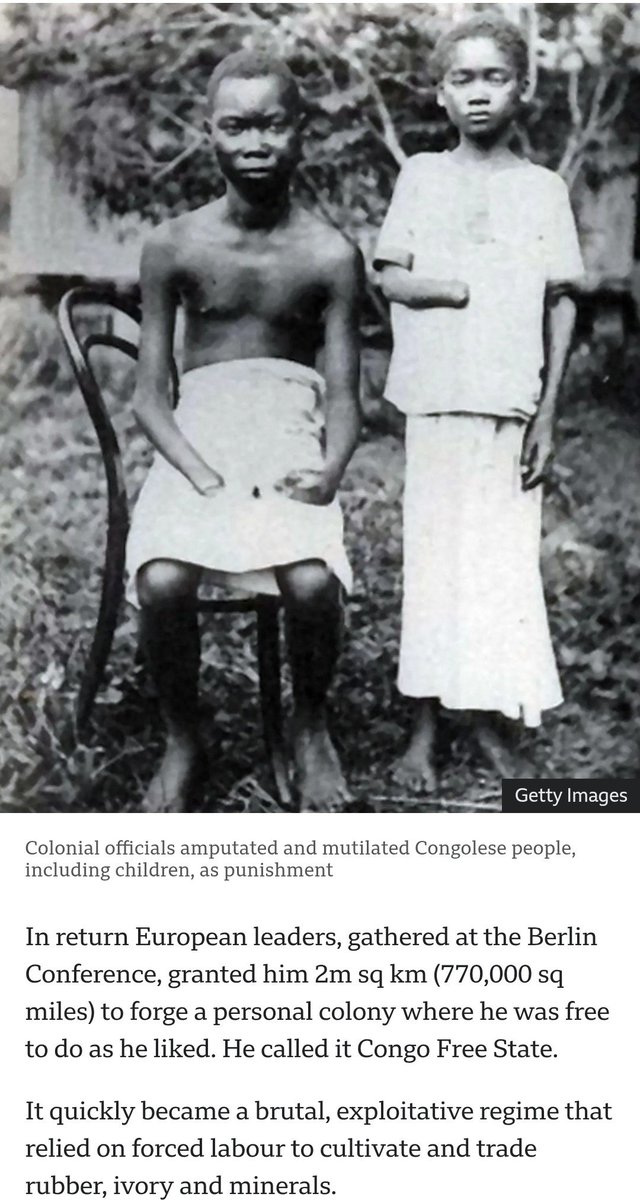 Erinia89's tweet photo. @zeenohh @Jlsesugh Belgium's To-Do List:
​Wipe out a population of approximately 10 million people ✔️
​Amputate the hands and feet of natives ✔️
​Remove them from their land and exhibit them in human zoos ✔️ https://t.co/XZZ3WttjwB