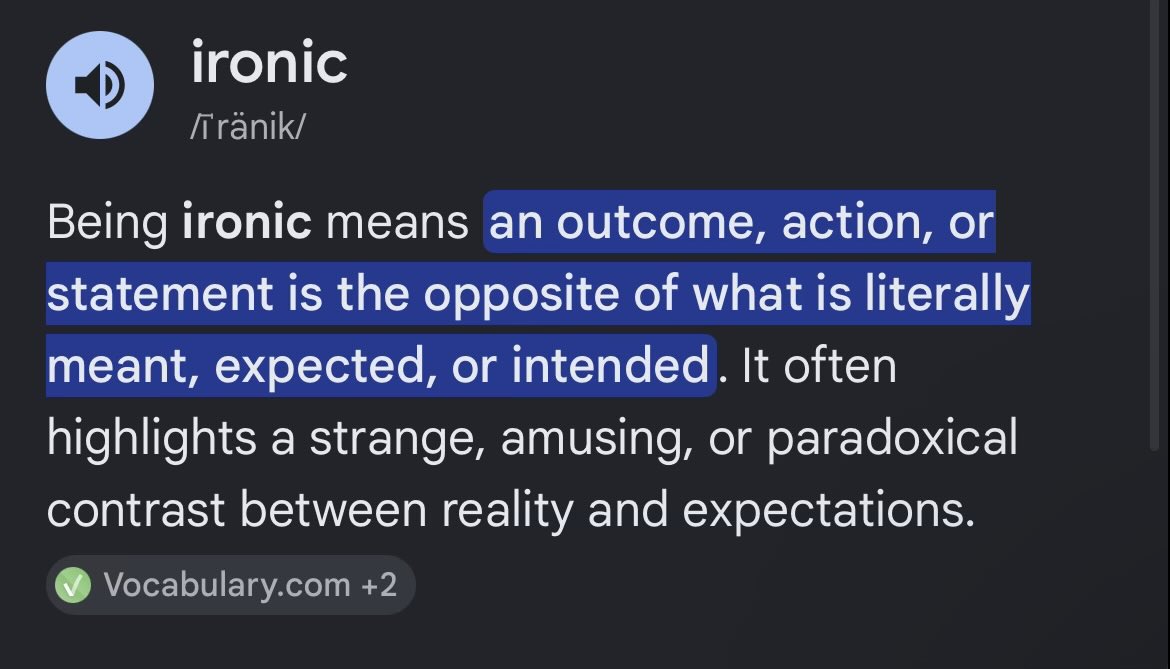 ClintonCoopson's tweet photo. @Searching4Tay @brileaux What an ironic statement coming from someone like you. 

Since I’m sure you don’t know the word Ironic, I went ahead and put the definition below for you. https://t.co/2jx999jsI2