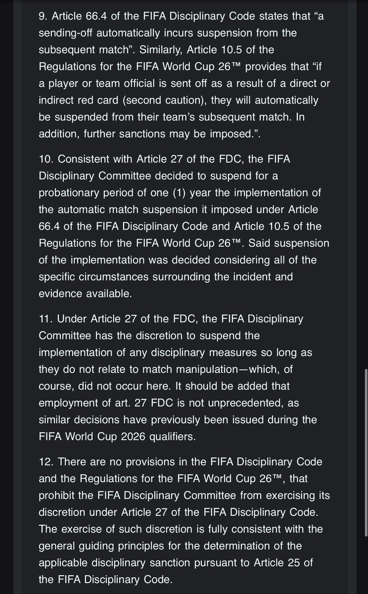 EricNjiiru's tweet photo. FIFA has released a 13-point statement from the Chairperson of the FIFA Disciplinary Committee on the suspension of Balogun’s red card. Point no 13 is aimed at UEFA

#FIFAWorldCup https://t.co/UM0oO3NIEG