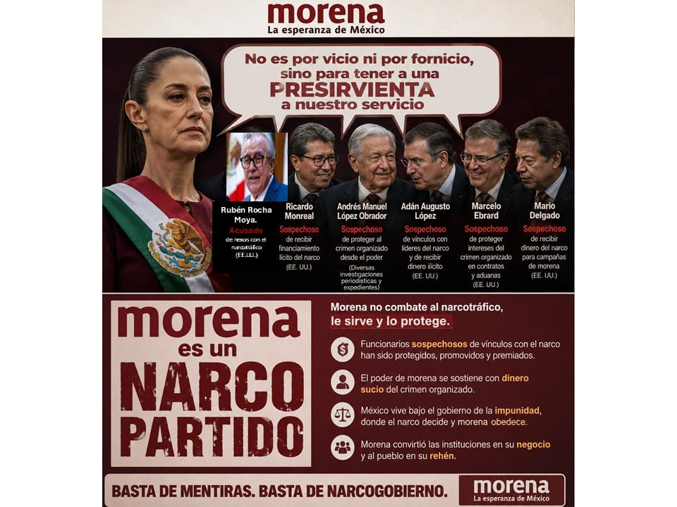 GranGuru1968's tweet photo. @Oficial_Vicman LA REALIDAD LES DA UNA BOFETATA: LA REALIDAD QUE NO SE PUEDE NEGAR ES QUE LA NARCO PRESIRVIENTA  PROTEGE A LOS NARCO GOBERNADORES DEL NARCO PARTIDO MORENA... PERO CADA VEZ FALTA MENOS PARA QUE PISEN UNA CARCEL EN E.U. https://t.co/DLlVxLMSlL