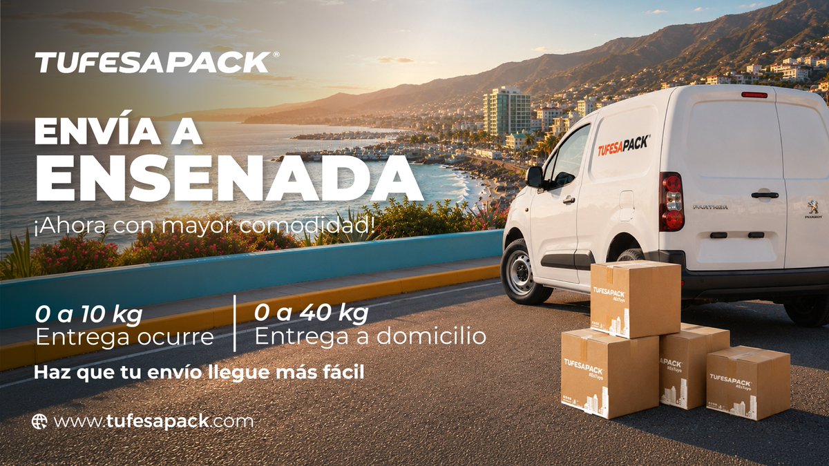 TufesaPack's tweet photo. 📦 ¡Buenas noticias para tus envíos a Ensenada!
🏠 De 0 a 40 kg, ahora la entrega es a domicilio.
Y de 0 a 10 kg, el servicio continúa en modalidad ocurre.
Conoce más en tu sucursal TUFESAPACK.
#Ensenada #TUFESAPACK #EsTuyo https://t.co/kme3i9yDyB