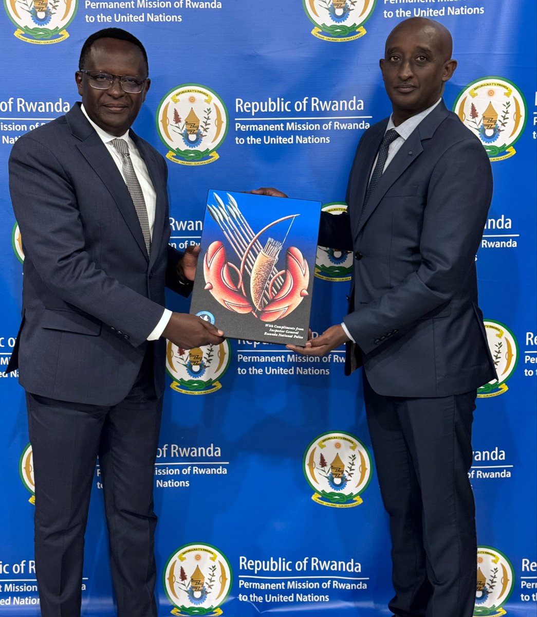 RwandaUN's tweet photo. Today, @Rwandapolice delegation, led by Inspector General of Police CG Felix Namuhoranye, paid a courtesy visit to the Permanent Mission of Rwanda to the UN, ahead of the United Nations Chiefs of Police Summit (#UNCOPS2026) in New York. https://t.co/2OPZQvWhHE