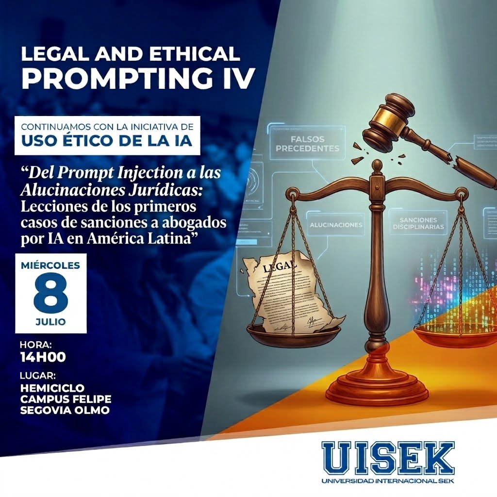fcsj_uisek's tweet photo. Continuamos con nuestra iniciativa: 
Legal and Ethical Prompting IV
Esta vez analizaremos los primeros casos de sanciones judiciales a abogados  en América Latina sobre las extralimitaciones éticas y jurídicas en el uso de IA en Colombia y Brasil. 
Les esperamos ... https://t.co/BqqXvF67mL