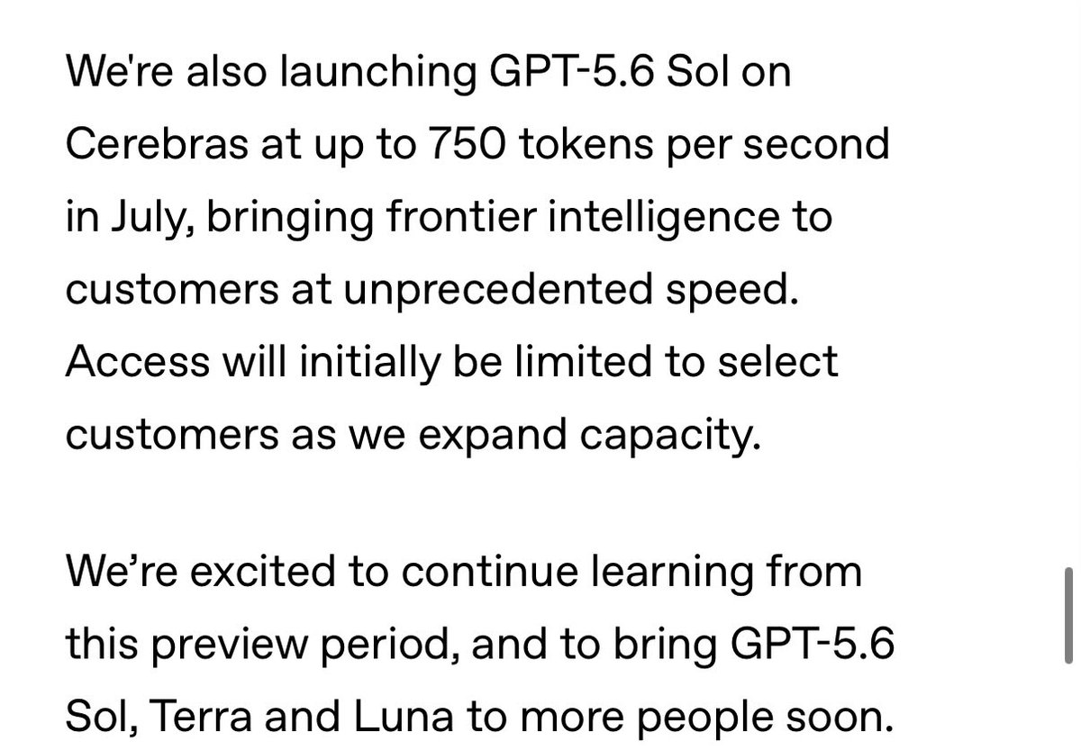 kimmonismus's tweet photo. Can’t wait to use GPT-5.6 Sol Ultra at 750token/s 

Absolute madness https://t.co/UnhVMNAreG