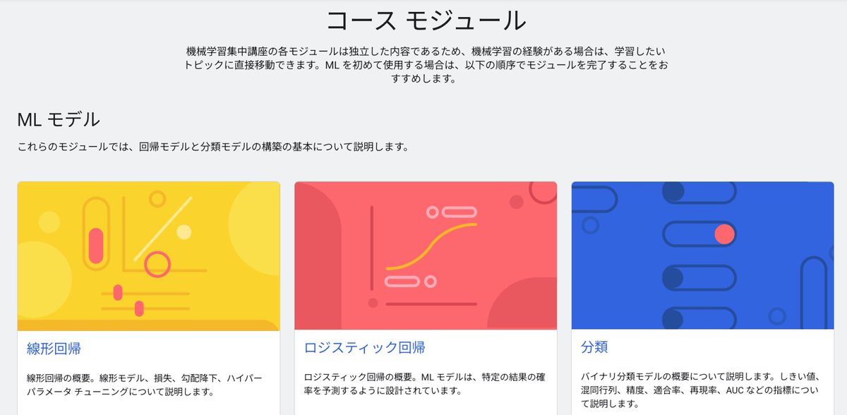 hayatasuuu's tweet photo. Googleが「機械学習集中講座」を
 Web上で完全無料公開してる。

・機械学習の基礎概念
・線形回帰・分類
・データ前処理とデータ準備
・ニューラルネットワーク入門
・埋め込みベクトル（Embeddings）
・実務でのML運用パターン
・演習付きイン���ラクティブ教材

MLをGoogleの公式カリキュラムで学びたい人は必見です。

https://t.co/kyA0vvuAER