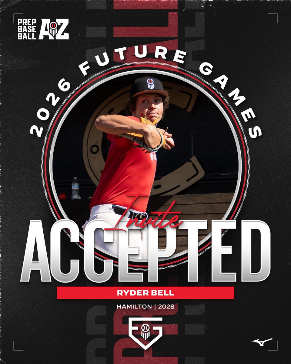 PrepBaseballAZ's tweet photo. 𝗙𝘂𝘁𝘂𝗿𝗲 𝗚𝗮𝗺𝗲𝘀 𝗜𝗻𝘃𝗶𝘁𝗲 𝗔𝗰𝗰𝗲𝗽𝘁𝗲𝗱 ✅

'28 Ryder Bell has accepted his invite to the top #uncommitted event in the country, the 2026 Future Games @LakePointSports #BeSeen

See you there, Ryder  👊

👤: https://t.co/CteifKpTpq | #PBFG26 https://t.co/dIdCsMUaoE