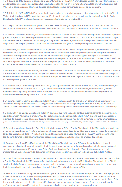 sebaalvareza's tweet photo. #mundialdefútbol2026 
AHORA: Declaración de la Presidenta del Comité de Disciplina de la FIFA - 6 de julio de 2026.

PURO BLA BLÁ.
https://t.co/gJasgAvQQr https://t.co/BXHPvgmpVc