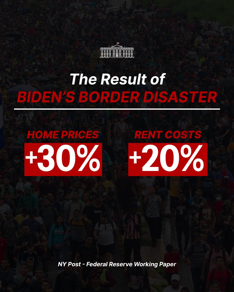 WhiteHouse's tweet photo. The Biden admin’s open border disaster triggered an illegal immigration crisis that crushed hardworking Americans. This entirely avoidable failure dimmed the promise of the American Dream.

President Trump has taken decisive action to secure the border, reverse failed policies, & restore the American Dream.