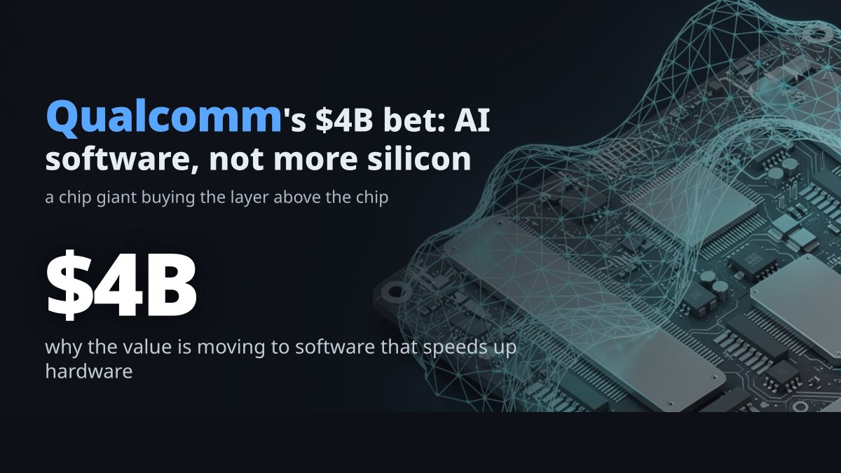 dnagabut's tweet photo. Qualcomm just agreed to a roughly 4 billion dollar all-stock deal for a company that makes AI software, not chips.

The target, Modular, builds tools that make AI models run efficiently across different hardware. For a company famous for the silicon inside your phone, buying a software layer is a tell.

The logic: chips alone don't win anymore. The value is increasingly in the software that squeezes real speed out of the hardware, and whoever owns that layer owns a chunk of the margin.

A slightly funny footnote from the week. Two separate companies bought AI software firms and the venture crowd mostly sat it out. The buyers now are the big incumbents, not the startups.