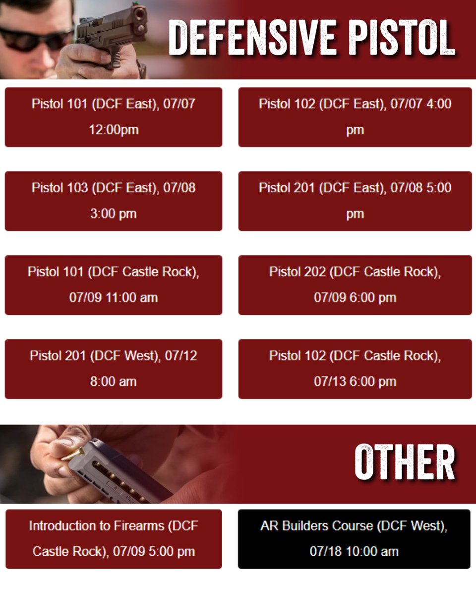 DCFGuns's tweet photo. We have open seats left in these classes! Sign up online or give us a call at 720-515-2006.
#DCF #Training #2A #Indoorrange #Castlerock #ColoradoSprings https://t.co/ZThw22vTpd