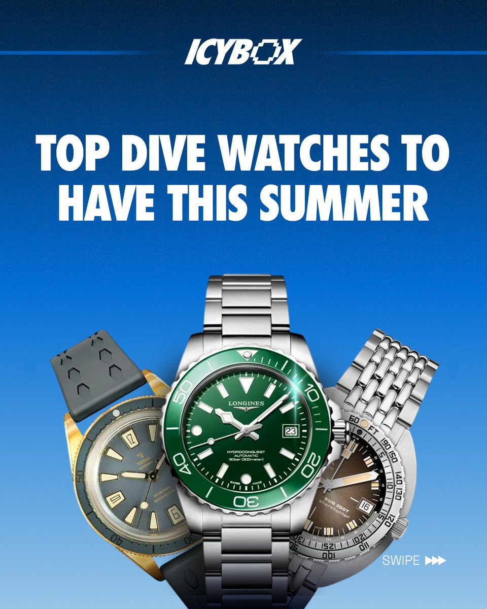 icyboxapp's tweet photo. going for a swim this summer? 🏊‍♀️🏖️

these are our top dive watches for this summer, so you can swim in style https://t.co/RPxVWKj2qQ
