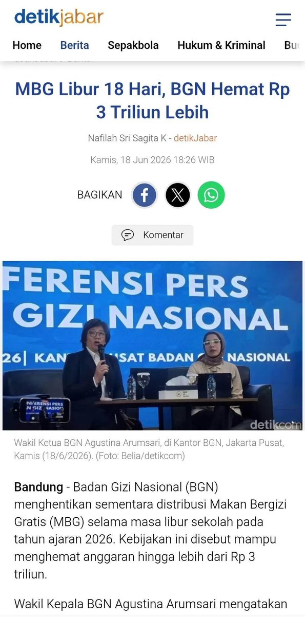 Hidupsebagai62's tweet photo. Katanya MBG menghabiskan 1.2 Triliun per hari !!

Tapi kok libur 18 hari hanya hemat 3 Triliun?
Harusnya 1.2 x 18 T = 20 Triliun lebih kan !!!

Jangan2 anggaran MBG besarnya bukan dimakanan?
Tapi di tet3k bengek yg lain?
Negara oh negara https://t.co/yScj53xwLJ