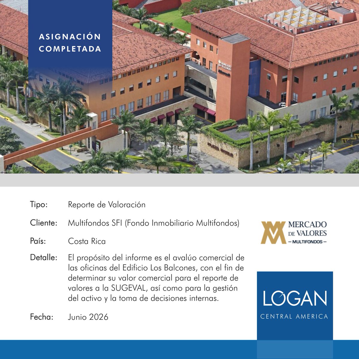LoganValuation's tweet photo. En activos de oficinas, el valor no depende solo de lo físico, sino de su desempeño y entorno.

LOGAN Valuation realizó el avalúo de Oficinas Edificio Los Balcones para reporte a SUGEVAL y toma de decisiones.

#InvestmentInsights #LATAM #RealEstate #Valuation https://t.co/ro1MWWydzw