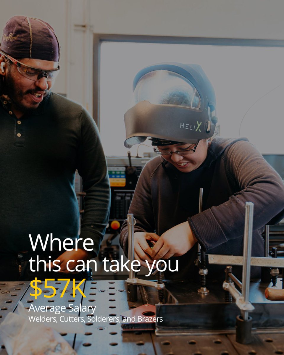 SJDCCTE's tweet photo. Welding plays a role in nearly every industry—from construction and manufacturing to transportation.  Students gain experience with industry-standard welding processes, fabrication, and blueprint reading. Careers include: welders, cutters, solderers. Average salary: $57K. https://t.co/K4zmZlTl67