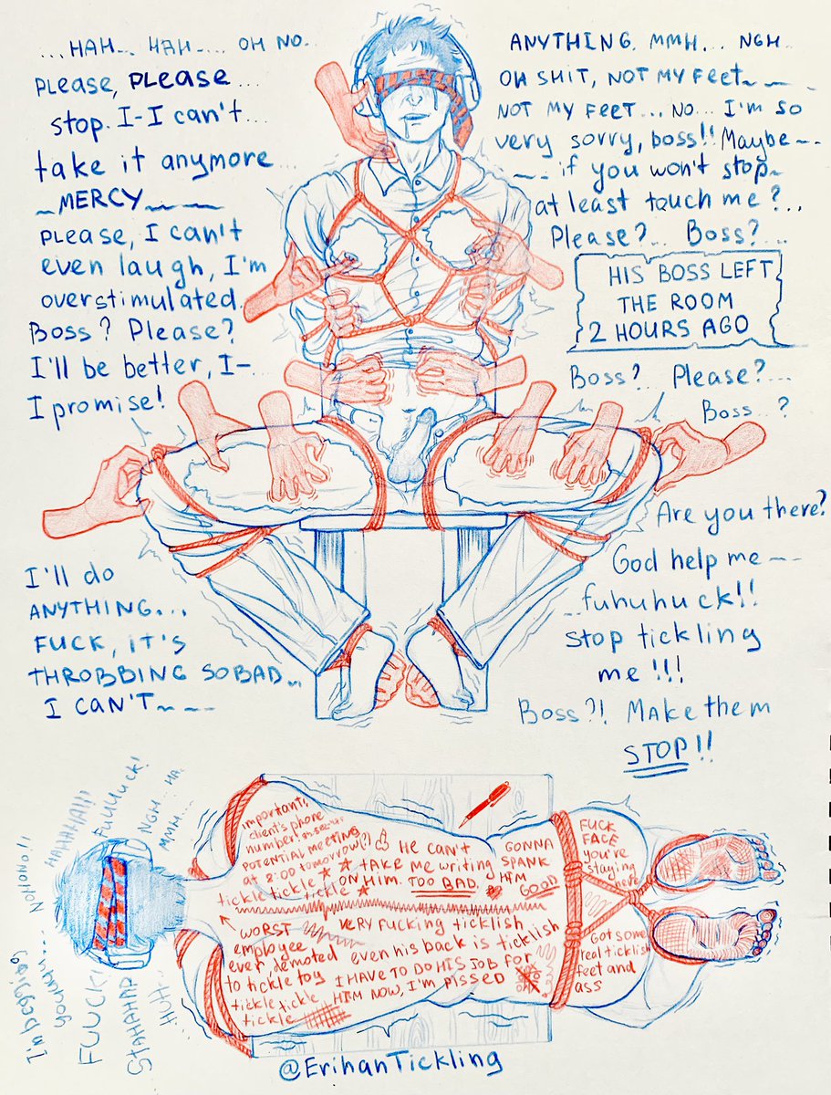 ErihanTickling3's tweet photo. I’m kind of hoping no one will find my sketchbook and see its content x) 
The poor guy’s having the time of his life, pretending he doesn’t like it. Ticklish men have a tendency of playing hard to get 💅 https://t.co/c716V9gxGq