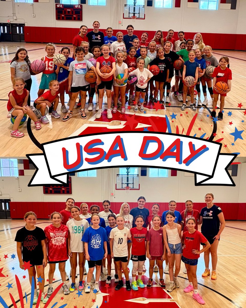 WAgirlshoops's tweet photo. Day 1 of Summer Camp 🇺🇸❤️🤍💙 Kicking things off with our USA Day theme, lots of learning, new skills, and plenty of fun! This is just the beginning! #RiseAsONE https://t.co/0682Xuy03J