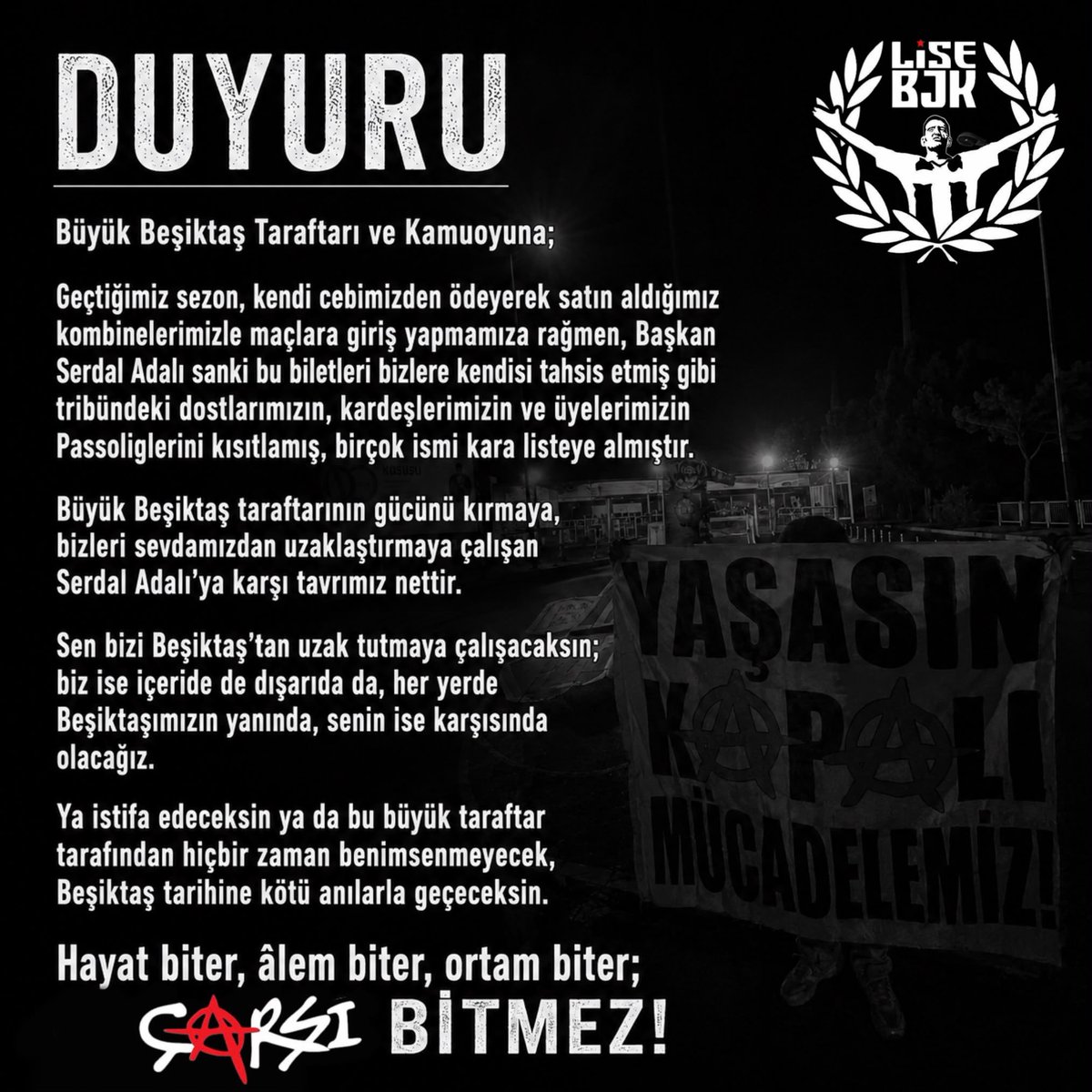 lisebjkcom's tweet photo. SİYAH BEYAZ YÖNETİM İSTİFA !
#LİSEBJK https://t.co/3VTal3uHH2