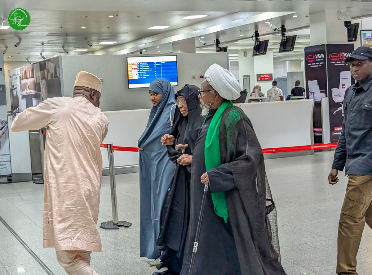 SZakzakyOffice's tweet photo. Leader Sheikh Ibraheem Zakzaky (H) departed Abuja today, 6 July 2026, for the funeral ceremonies of the Martyr, Imam Khamenei (R). He is expected to attend the funeral procession in Najaf, Iraq, and the burial ceremony in Mashhad, Iran. https://t.co/u8TqZMsqZV