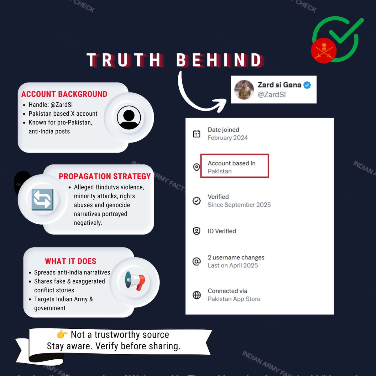 MythbusterXX's tweet photo. 🚨 Bust the Bluff

❌ Pakistani propaganda handles impersonating Indian users are spreading fabricated claims that at least eight Indian Army soldiers were killed in a terrorist attack in #Kupwara, Jammu & Kashmir. They are also using old images to falsely project a major attack.

✅ FACT: These claims are completely false. There is NO verified, credible, or official report of any such incident in Jammu & Kashmir in recent days.
https://t.co/bTBf7h8ieD

✅ While security operations are ongoing in the general Keran sector area of Kupwara, no attack causing the claimed casualties has occurred.

🎯 Disinformation Pattern: Pak networks take routine security operations + old images → invent “major Army casualties” → push fake urgency to create panic and target the image of Indian Armed Forces.

⚠️ Always cross-check with official Indian Army and J&K Police sources before sharing. Don’t become a tool for enemy propaganda.

#FactCheck
#IndianArmy
#FakeNews
@adgpi
@NorthernComd_IA
@ChinarcorpsIA
@PRODefSrinagar
@GoI_Meity